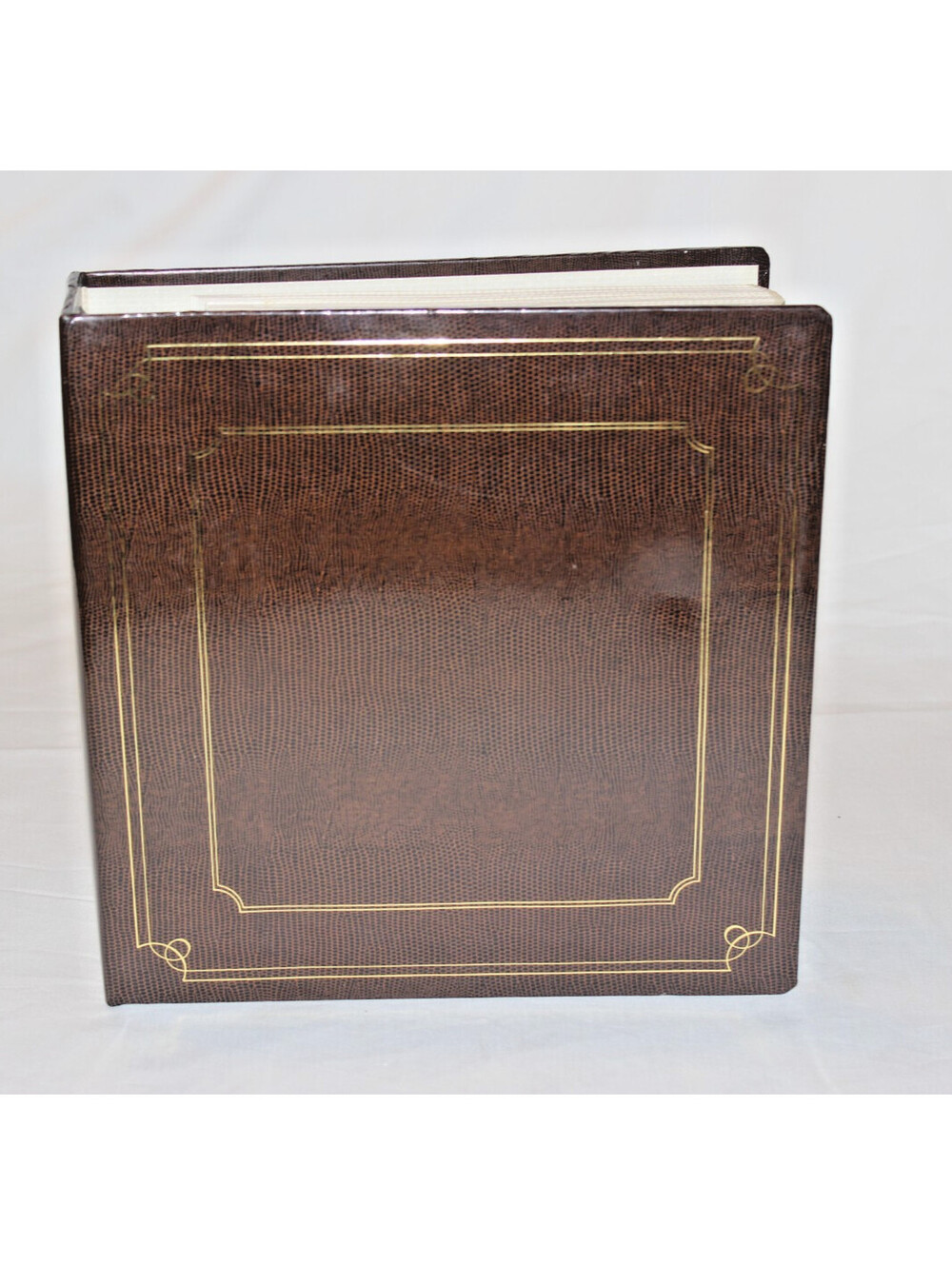 Vintage Brown Faux Leather 3 Ring Photo Album Scrapbook Memory Book 11x11